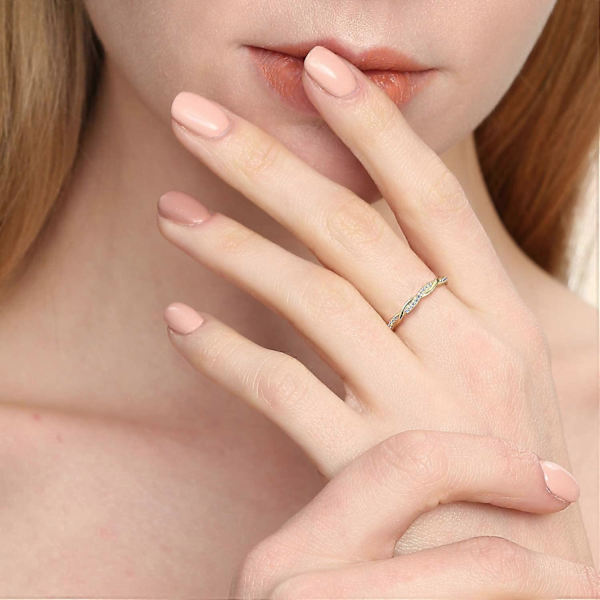 18K Guldförgylld 925 Sterling Silver Twist Ring Band Kubisk Zirkonia Stackbara Ringar CZ Simulerad Diamant Evighetsband Förlovnings- och Vigselringar för Kvinnor
