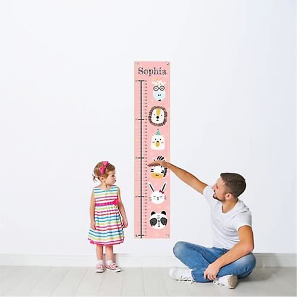 Personlig dukväxtdiagram för barn, längddiagram för barn, tillväxtdiagram med namnrosa giraff