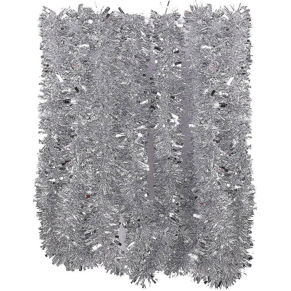 10 stycken silverkrans juldekorationer, 200cm tjock fluffig julgran glitter krans bröllopsfödelsedag dekoration