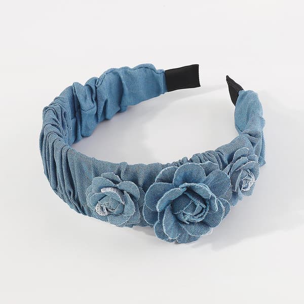 Denim Hodebånd Kvinner Rose Polstret Hodebånd Brede Hårbånd Blå