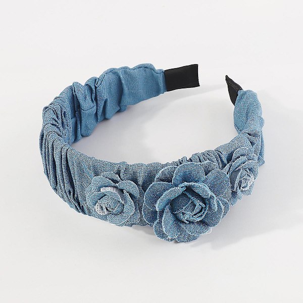 Denim Hovedbånd Kvinder Rose Polstret Hovedbånd Brede Hårbånd Blå