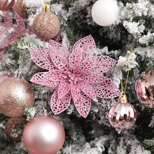 10 st Rosa Glittrande Julstjärnor Julkulor, Glittriga Julstjärnebuskar Juldekorationer För Jul/semester/säsong/bröllop