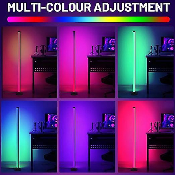 LED-golvlampa vardagsrum 120 cm hörnlampa RGB färgväxlande golvlampa dimbar med fjärrkontroll och app, musiksynkronisering, timerfunktion, DIY Mo