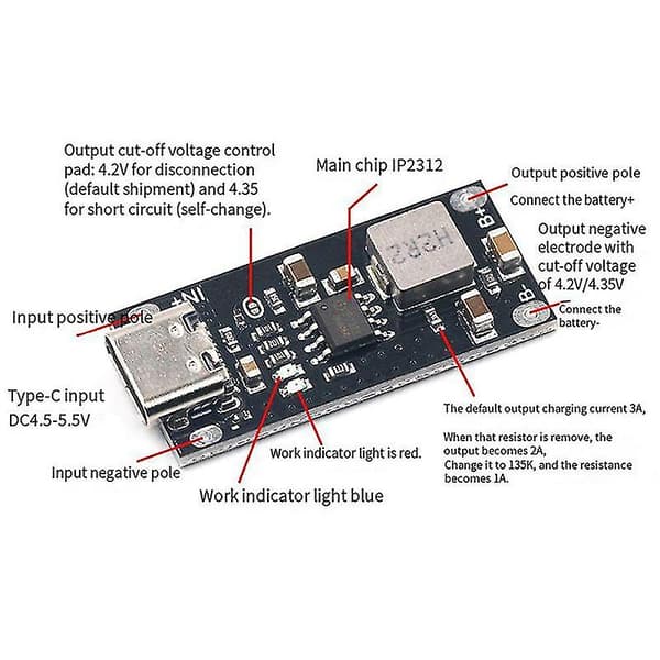 Typ-c Usb-ingång Hög ström 5v Polymer Ternär Litiumbatteri Laddningsmodul