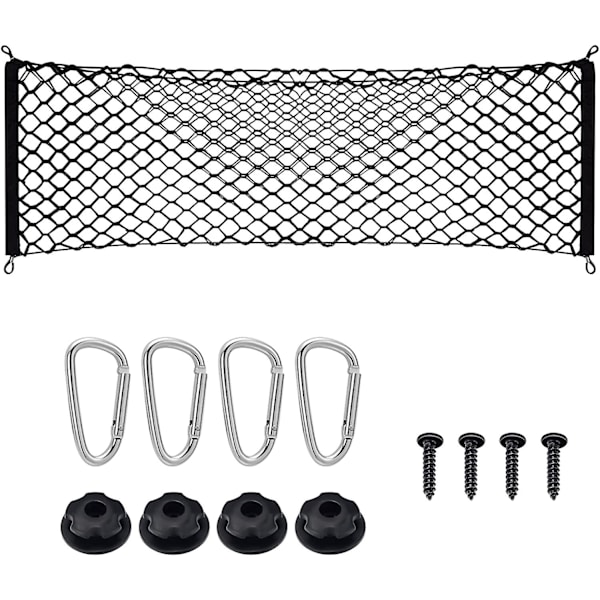 Heavy Duty Cargo Net, Justerbar Elastisk Bagagerumsnet med 4 Metal Kroge, Universal Dobbeltlags Opbevaringsarrangør, Automotive Cargo Nets til SUV, C