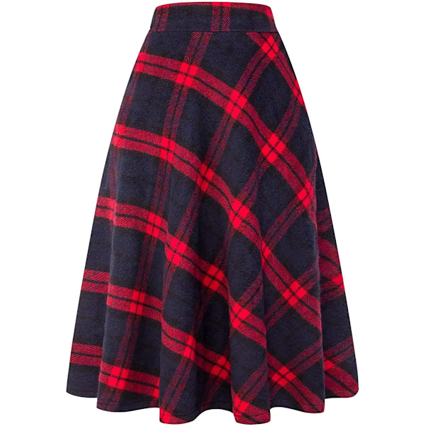 Kvinnors lång kjol hög midja vinter varm ull kjol retro elegant rutig lång kjol casual elastisk midja vinter kjol a-linje plisserad kjol