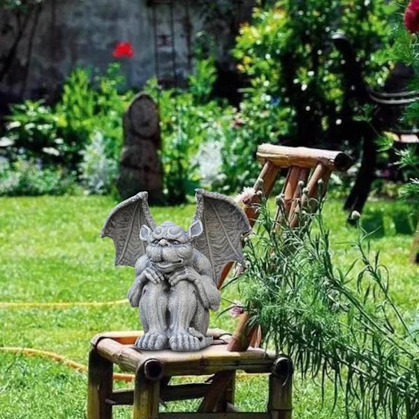 1 Stycke Gargoyle Staty Trädgårdsfigur Gräsmatta Staty Dekorativ Staty, Sittande Mystisk Gargoyle Ornament
