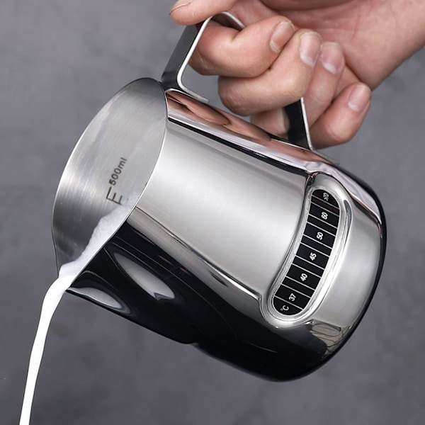 Kaffe-skumkanne med termometer Espresso-dampende skumkopp med intern måling Perfekt for kaffe latte-kunst (350 ml)