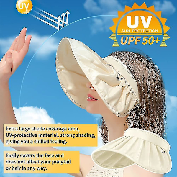 Solskydd för kvinnor, UPF50+ Vikbar Bredbrättad UV-skyddande Visirhatt för Strand