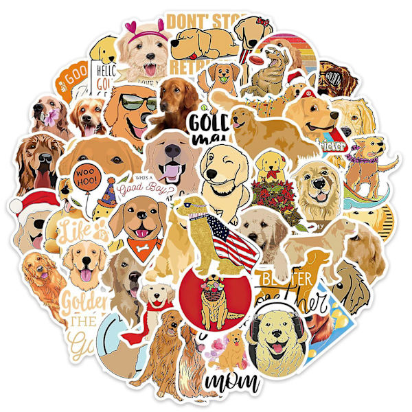 WABJTAM 50 stk. Golden Retriever-klistermærker til vandflaske, sort-hvide kranie-klistermærker, vandtætte vinyl-klistermærker, perfekte til bærbare computere, telefoner, biler og skateboards