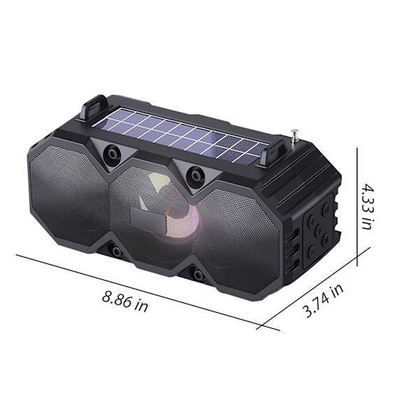 Portabla solcellsdrivna Bluetooth-högtalare, trådlös utomhushögtalare med subwoofer, djup bas, stor kraftfull stereohögtalare med powerbank
