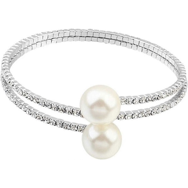 Full Rhinestone Multi-lager Armband med Falsk Pärla Manschett Öppen Bangle för Kvinnor Män Flickor Pojkar
