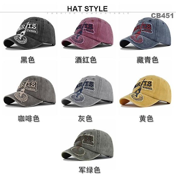 Broderi Baseball Cap Paris Retro Broderi Peaked Cap Mænds Og Kvinders Hat Vasket Gammel Sol Visor Par Hat
