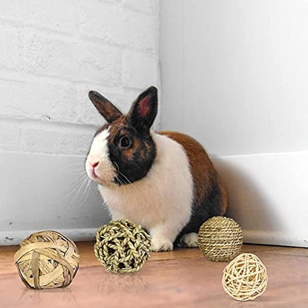 4 stk Assorteret kanin Havgræsbolde Tyggetandboldlegetøj til kaniner Hamstere Gerbiler Fugle tænder