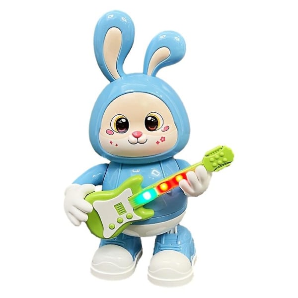 Børns elektrisk sang og dans Robot Lys Musik Sød kanin Guitarist Baby børnelegetøj (blå)