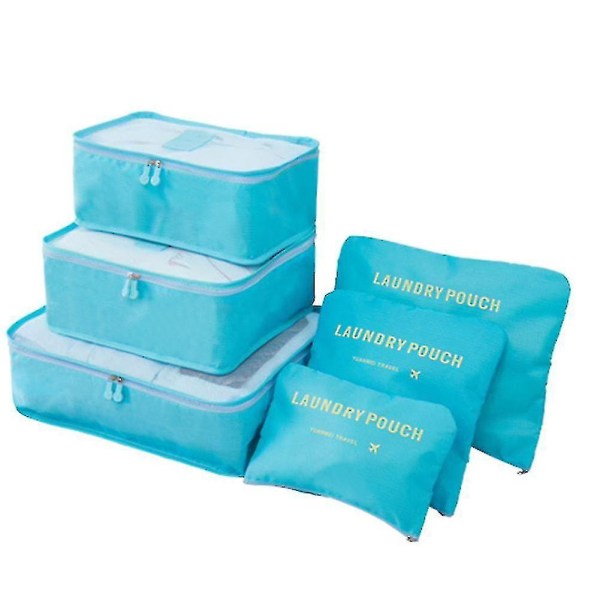 6 stk/sæt Opbevaringstaske Rejse Vandtæt tøj Sorteringspose Pakning Terning Bagageorganisator Flerfarvet valgfrit（Blå）