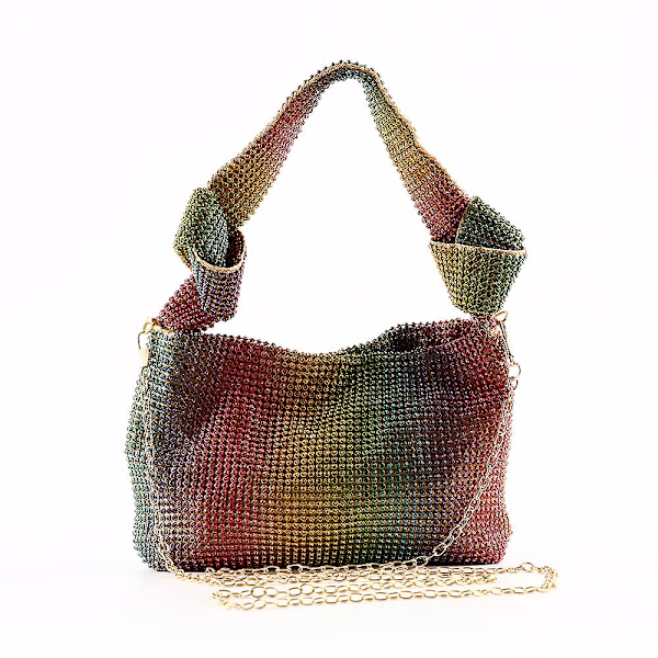 Wabjtam Handtag Rhinestones Afton Clutch Väska Blanka Kristall Middagsfest Bröllop Handväskor Och Handväska Axelväska, Regnbågsfärg