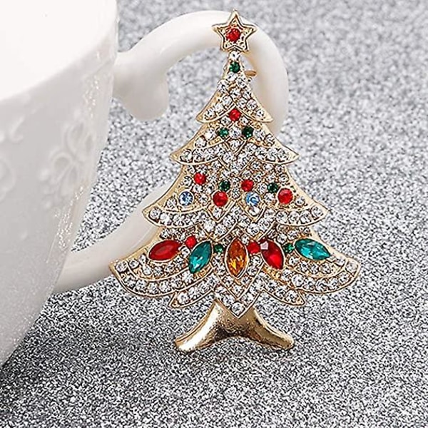 Wabjtam Vintage Färgad Julgran Rhinestone Brosch Pin Bröllopsfest Smycken