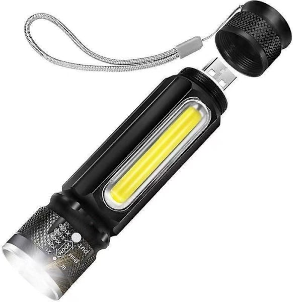 Mini Edc Led Ficklampa Usb Laddningsbar Kraftfull T6 Ficklampa Sida Cob Ljus Design Ficklampa Svans Magnet Arbetslampa Med Magnet