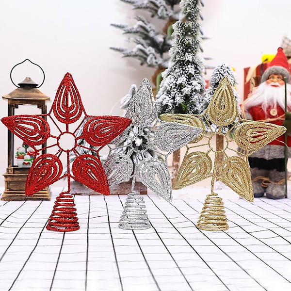 Julgransstjärna Julstjärna Topp Glitter Ihålig Julgransstjärna Topp Metalltråd Stjärnor Semester Julgransdekoration (silver)