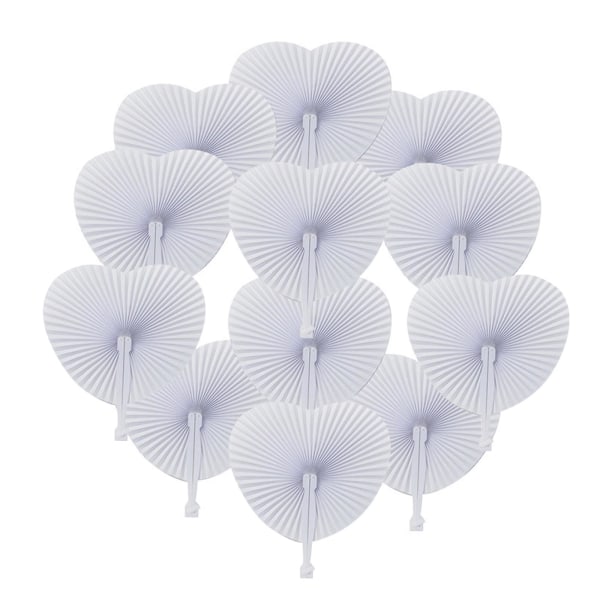12 stk sammenfoldelig blæser rund papirventilator sortiment med plastikhåndtag til bryllupsfødselsdagsfest (hjerteformet)