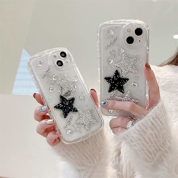 iPhone 13 Pro Max-fodral Bling Stars 3D Hjärtan Diamant Glittrande Stjärna Glitter Y2K Spark Lyxig Flickig Estetisk Personlig Design för Kvinnor