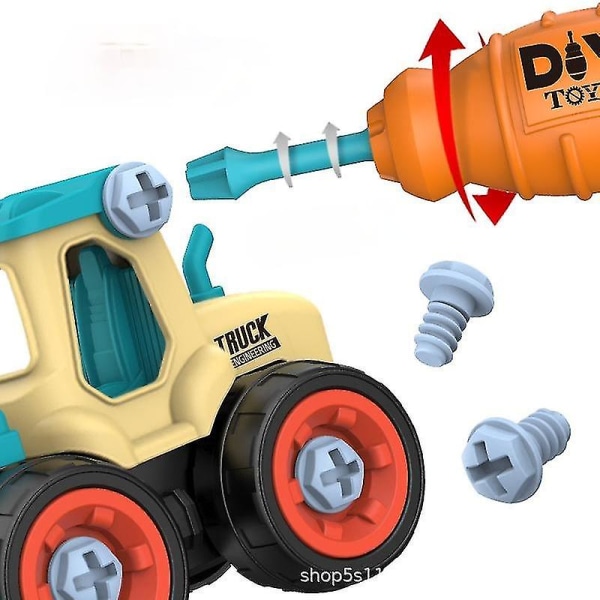 Børnekonstruktionslegetøj Gør-det-selv skrueteknik Køretøjsgravemaskine Road Roller Bulldozer Børnegave（C）