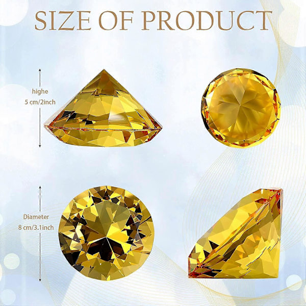 80 mm (3,1 tum) Diamantkristall Pappersvikt Stor Diamantformad med Stativ Smycken Kristall Hem Bröllop Dekoration Mittstycken (Guld)