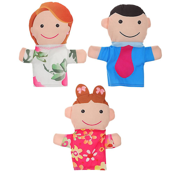 3 st Handdockor Mamma och Pappa Cartoon Handdocka Barn Pedagogisk Leksak