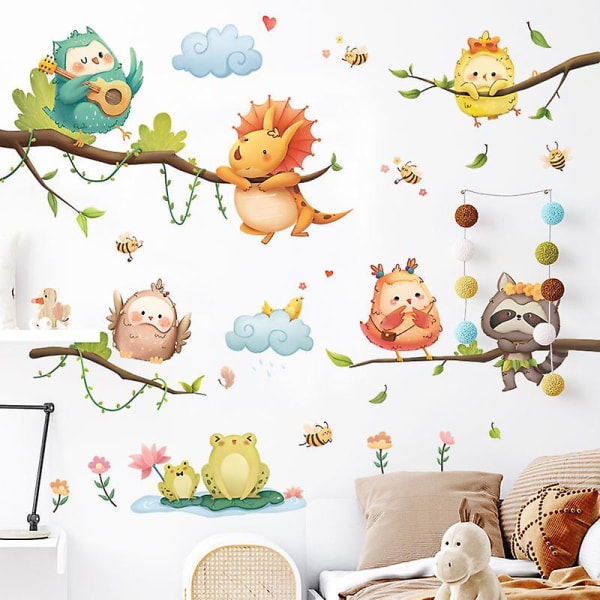 1 stk søde vægklistermærker tegneseriedyr dekoration kunst til børn Baby soveværelse stue, aftagelig børnehave væg skovplanter Decal
