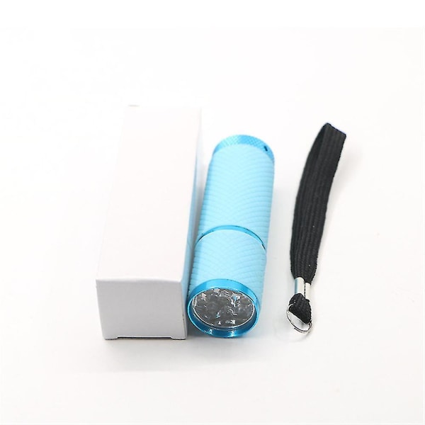 Mini självlysande läder ficklampa aluminiumlegering bärbar vattentät lila torr batteri nail art ficklampa（blå）