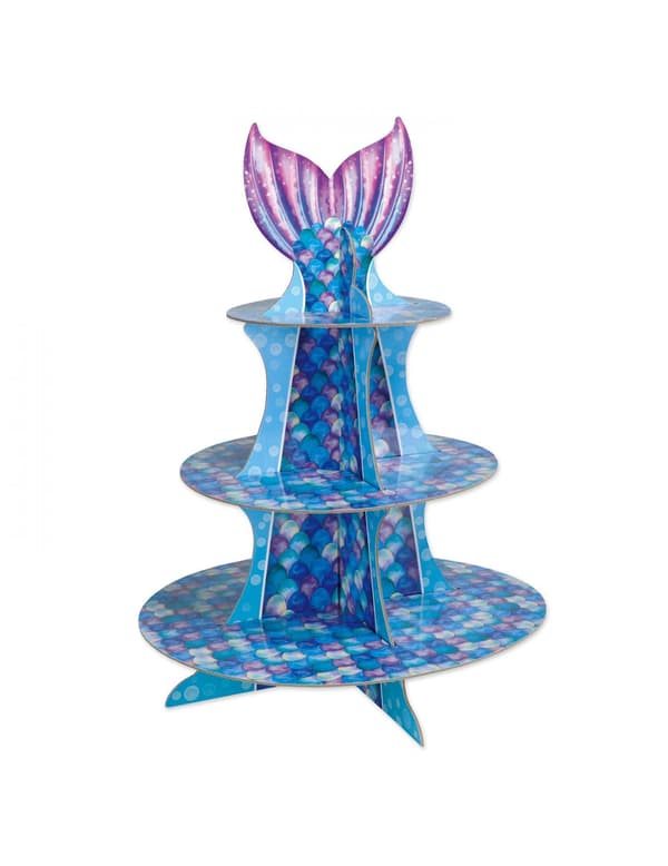 Blålila sjöjungfru cupcake-display 40 cm