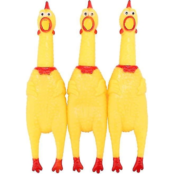 3-pak skrigende kyllinge-hundelegetøj, gult gummi skælvende kyllingelegetøj nyhed og holdbar gummikylling til hunde