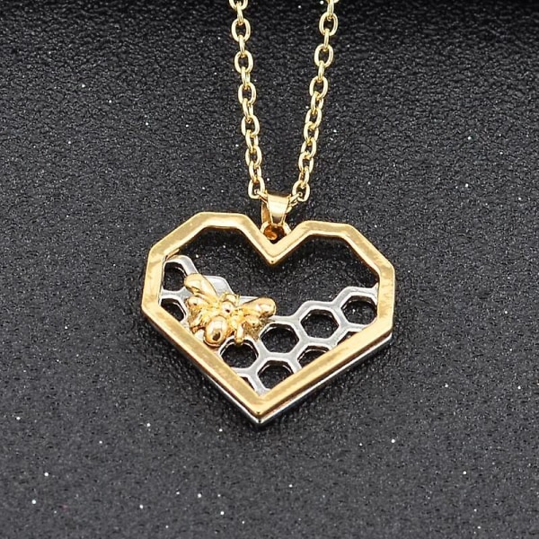 Ghyt Charm Fashion Halskjede for Kvinner Jente Hjerte Honeycomb Bee Animal Pendant Choker Halskjede Smykker Fest Prom Gave
