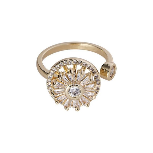 Anxiety Ring Women for Cubic Zirconia Flower Rotatable Adjustable Meditation Stress Relief Ring gold