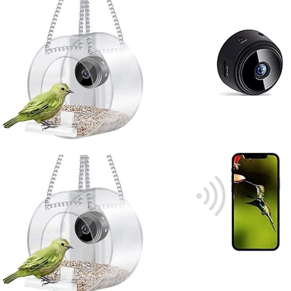 Smart fågelmatare med kamera, hd 1080p trådlös wifi-videokamera i nattversion, 170 ultravidvinkel（A）