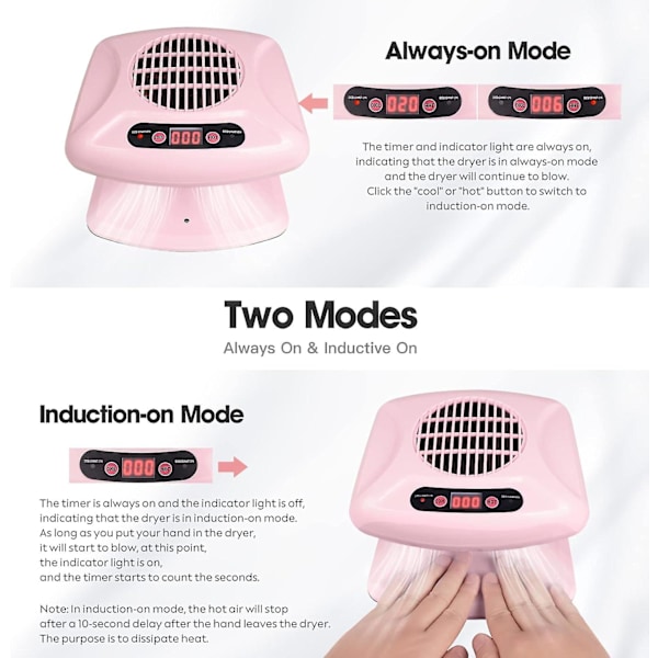 Luftnageltork med automatisk sensor, 300W timer luftnagelfläkt, varm & kall vindblåsare för vanligt nagellack, hem och salong