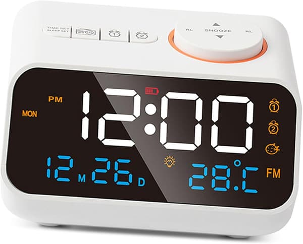 LED-väckarklocka, uppladdningsbar multifunktionell radiotimer-väckarklocka för sovrum (svart)（vit）