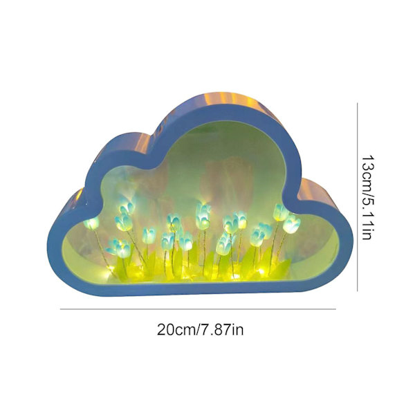 Cloud Mirror Tulip Lampe, Håndlavet DIY Tulipaner Spejl Natlampe Til Din Mor Kæreste Søster Gave snngv（Blå）