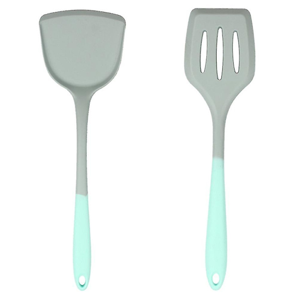 Tvåfärgad silikon non-stick köksredskap set med 2 köksspatel, sked, durkslag, stekspade