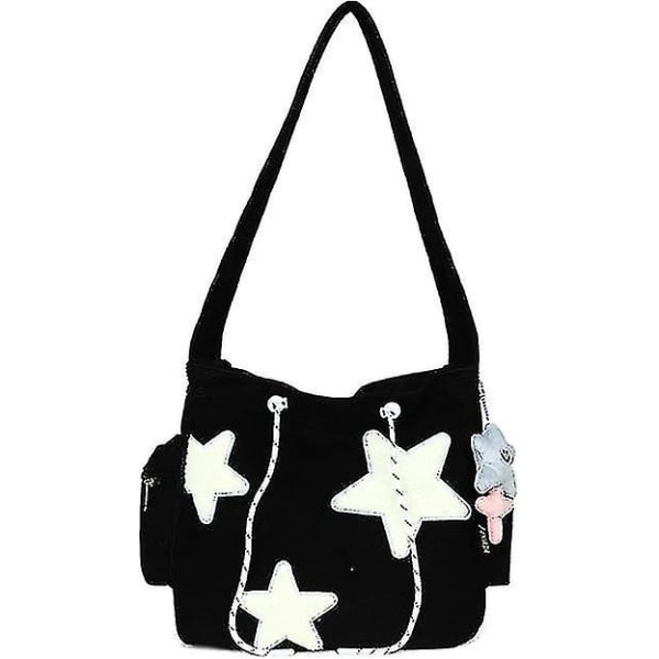 Söt Messenger-väska, Estetisk Canvas Crossbody-väska, Y2k Star Shoulder-väska för kvinnor tjejskola(b