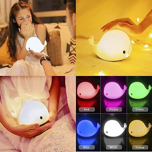 Wabjtam 1 st söt valnattlampa för barn, kawaii baby nattlampa med 7 LED-färger som ändras, tryckkontroll nattlampa för barnkammare, USB-laddningsbar