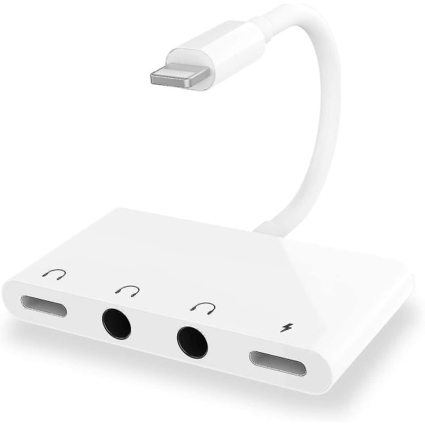 4 i 1 hörlursuttag ljudladdningsadapter och splitter, iPhone hörlursuttag + dubbla 3,5 mm hörlursuttag + laddningsport för iPhone 13 12 11 X 8 7 /