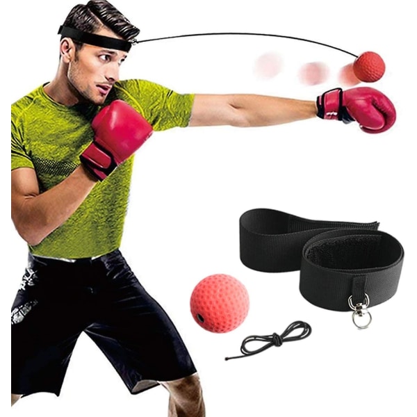 Bokserefleksboldsæt, refleksbold på snor med pandebånd, refleksstansekampudstyr med gummibold 80 g, fantastisk til at forbedre reaktionen Hand-e