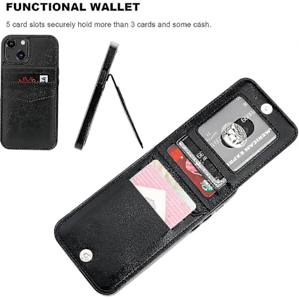 Telefon 13 Fodral Plånbok med Kortfack, Premium Läder Magnetisk Spänne Stativ Robust Skyddande Omslag för iPhone 13 6,1 tum (Svart)