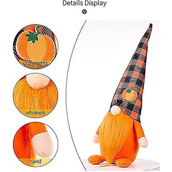 Halloween dværgdukke, 3 stk Thanksgiving Day Autumn Gnomes, Ansigtsløse dukkebordsvinduespynt til høstferier