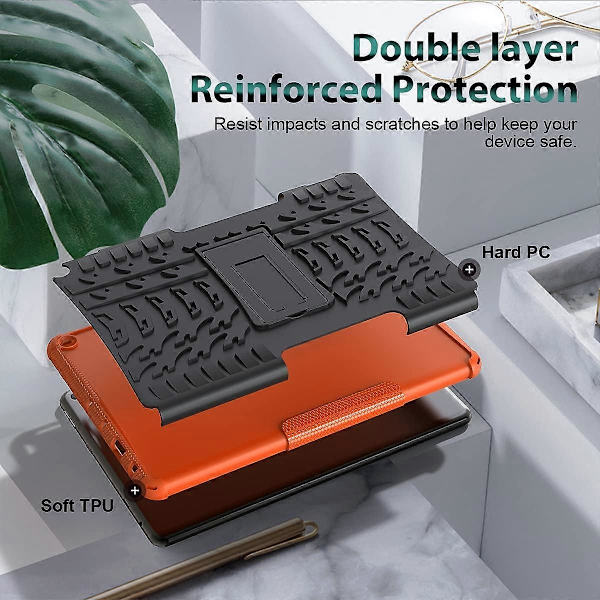 Kompatibel med F I R E HD 10 Tablet Fodral 2021, Robust Dubbellager Stötskyddande Fallskydd Kickstand Skyddande Fodral