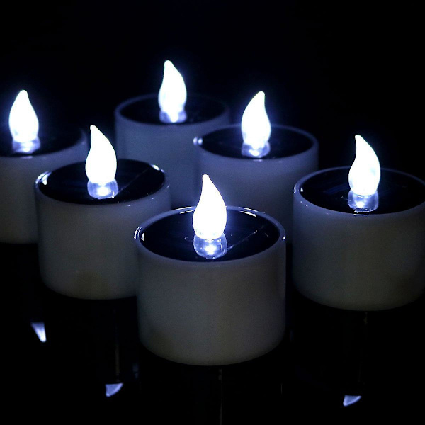 Set med 6 LED-ljus, Flammlösa Ljus, Realistiska och Ljusa, Solenergi, Elektriska Falska Ljus för Votivbord, Fest, Födelsedag, Bröllop