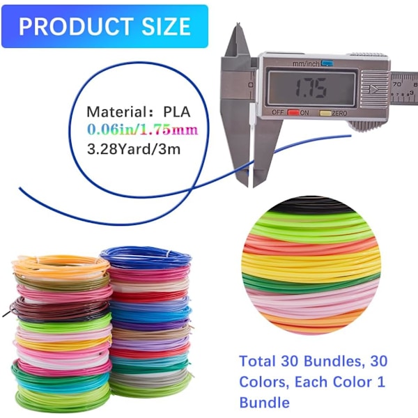 3D-penn PCL-filament etterfyllinger 3D-utskrift penn filament 1,75 mm blandet farge dimensjonalt passer de fleste 3D-utskriftpenner 5 meter (20 pakker, tilfeldig farge)