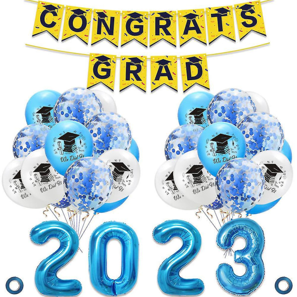 2023 valmistujaisjuhlien koristelu – Sisältää onnittelut Grad Banner Balloons Kit Valmistujaisjuhlatarvikkeiden suositukset (C)